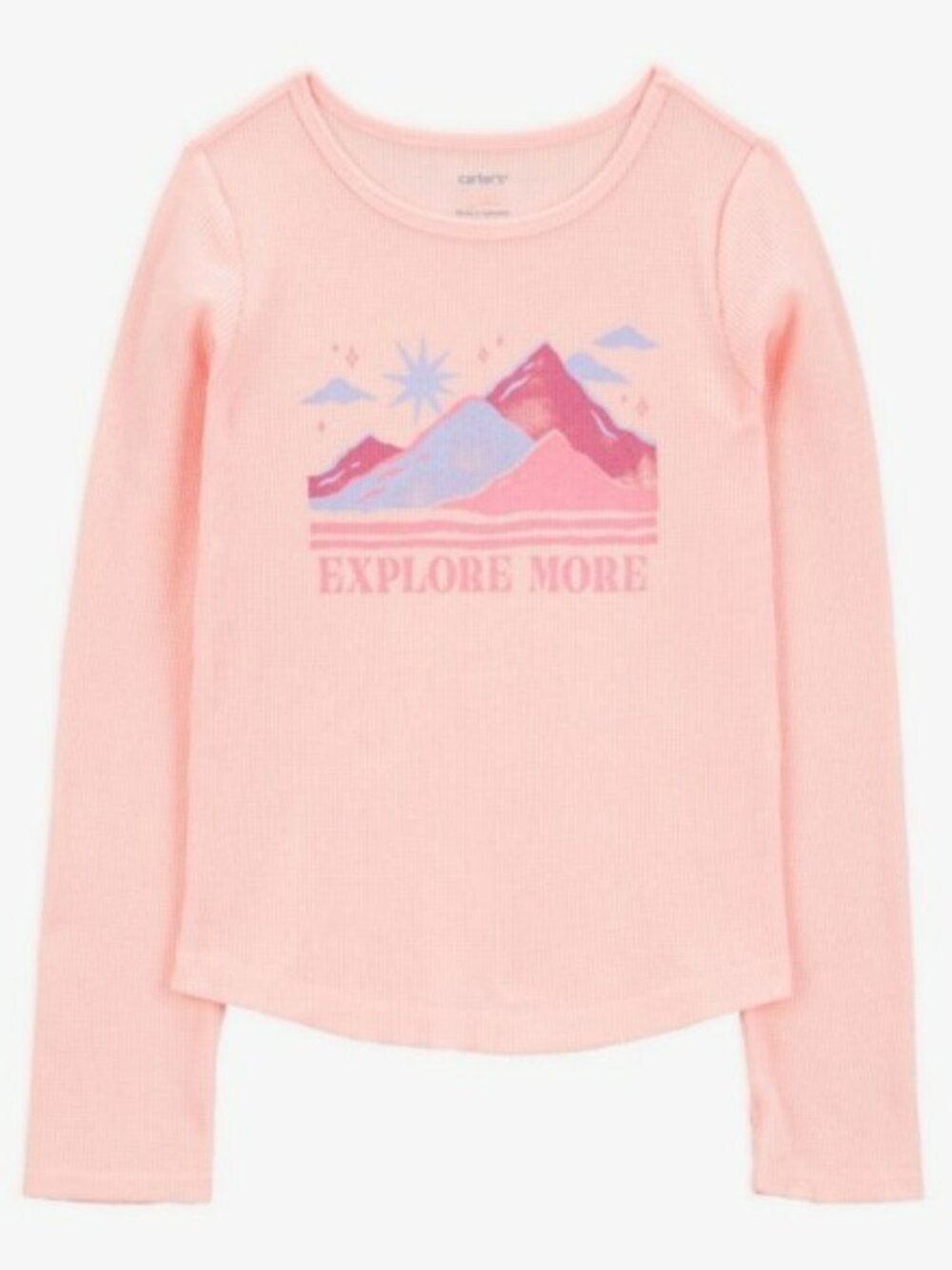 WT. CARTER'S Girls Pink Explore More Long Sleeve Waffle Tee
